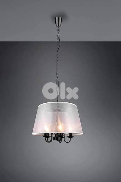 RL Cima Pendant Light: White Fabric Shade with Matte Black Core, 5xE14