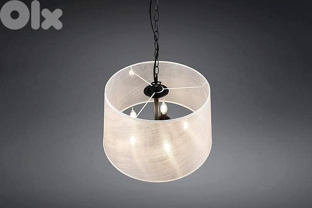 RL Cima Pendant Light: White Fabric Shade with Matte Black Core, 5xE14 1