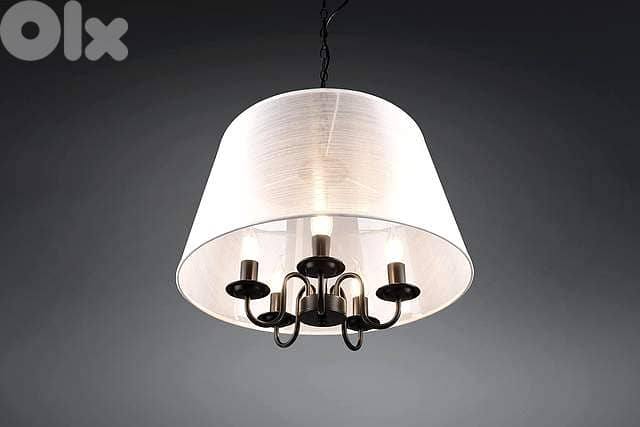 RL Cima Pendant Light: White Fabric Shade with Matte Black Core, 5xE14 2