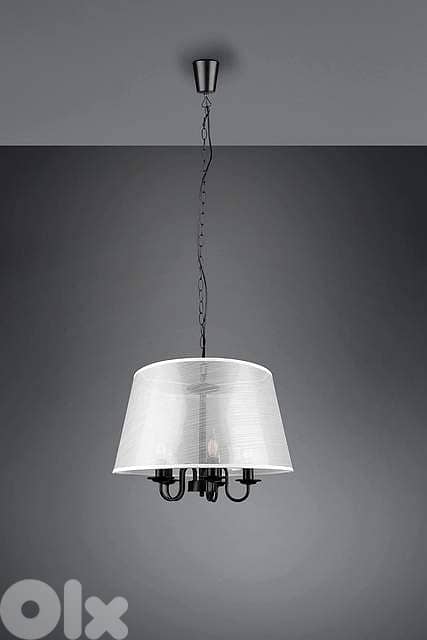 RL Cima Pendant Light: White Fabric Shade with Matte Black Core, 5xE14 3