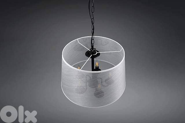 RL Cima Pendant Light: White Fabric Shade with Matte Black Core, 5xE14 4