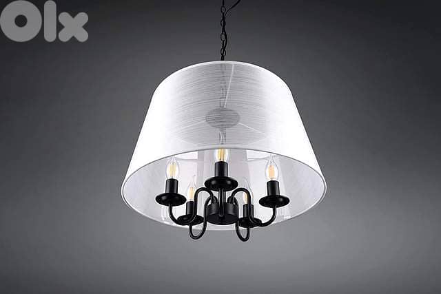 RL Cima Pendant Light: White Fabric Shade with Matte Black Core, 5xE14 5