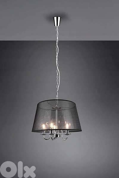 RL Cima Pendant Light: Black Organza Shade with Chrome Core, 5xE14