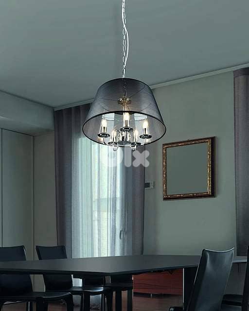 RL Cima Pendant Light: Black Organza Shade with Chrome Core, 5xE14 1