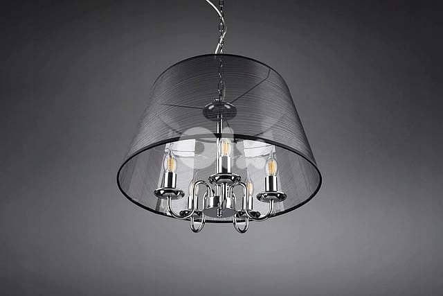 RL Cima Pendant Light: Black Organza Shade with Chrome Core, 5xE14 2