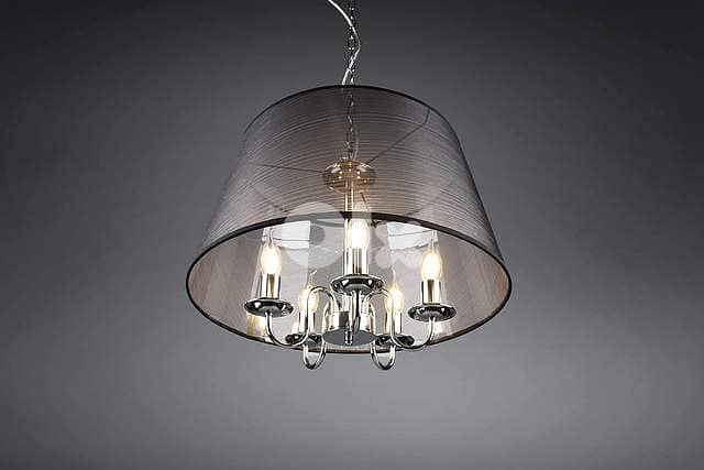 RL Cima Pendant Light: Black Organza Shade with Chrome Core, 5xE14 3