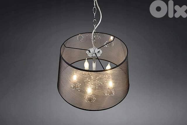 RL Cima Pendant Light: Black Organza Shade with Chrome Core, 5xE14 4