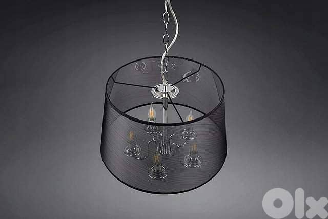 RL Cima Pendant Light: Black Organza Shade with Chrome Core, 5xE14 5