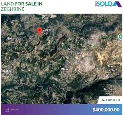 1050m2 Prime land+Panoramic View 4sale in Zeghrine -أرض للبيع في زغرين