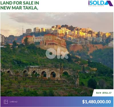 1480m2 land+mountain view 4sale in New Mar Takla -ارض في نيو مار تقلا