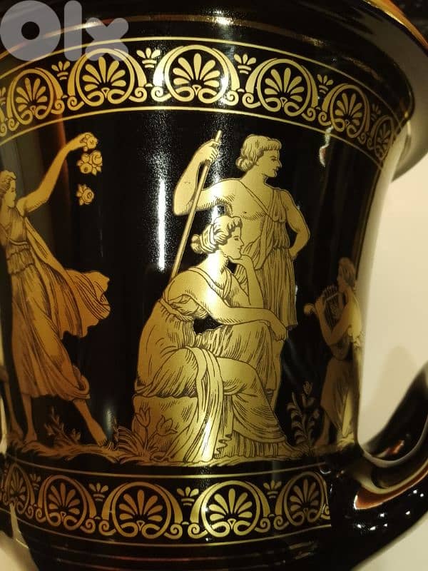 Black & 24 k Gold Porcelain Vase 28 cm Handmade in Greece 80s 1