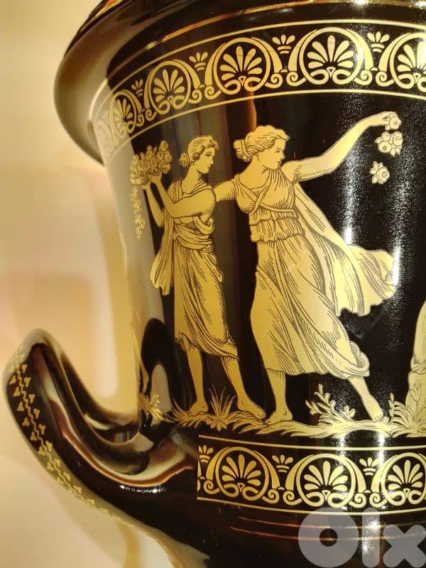 Black & 24 k Gold Porcelain Vase 28 cm Handmade in Greece 80s 2