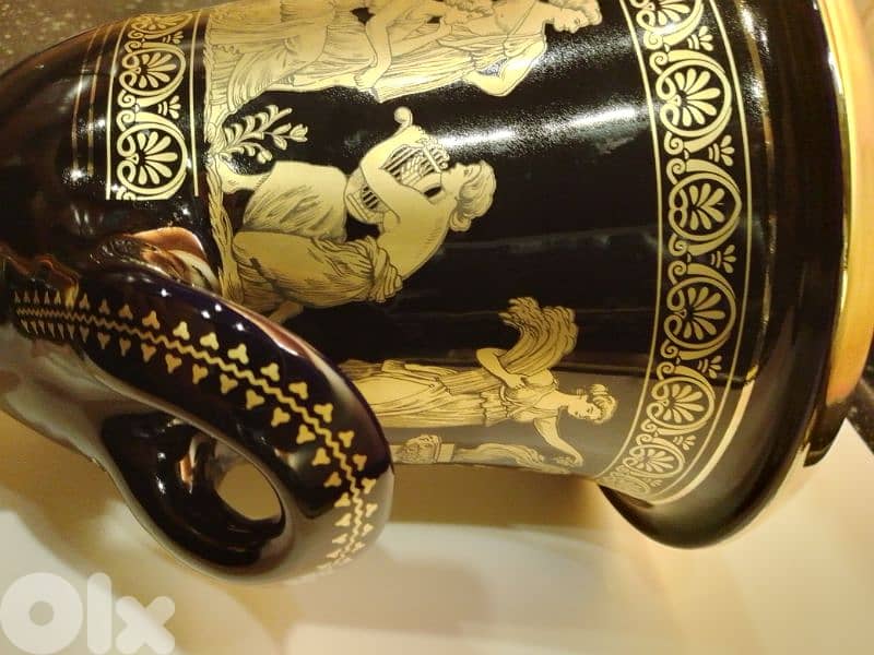 Black & 24 k Gold Porcelain Vase 28 cm Handmade in Greece 80s 3