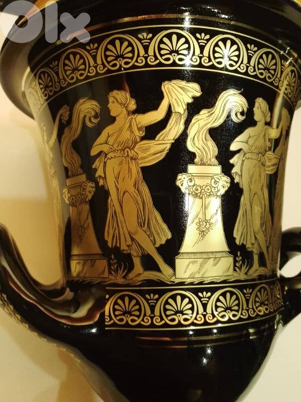Black & 24 k Gold Porcelain Vase 28 cm Handmade in Greece 80s 5