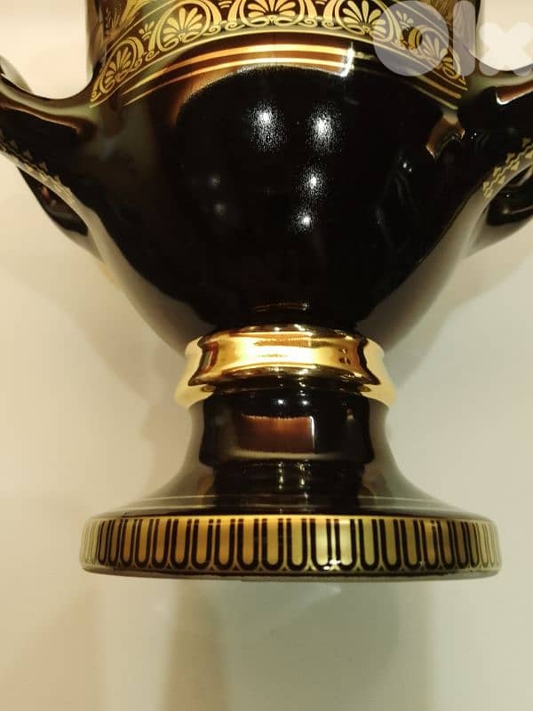 Black & 24 k Gold Porcelain Vase 28 cm Handmade in Greece 80s 7