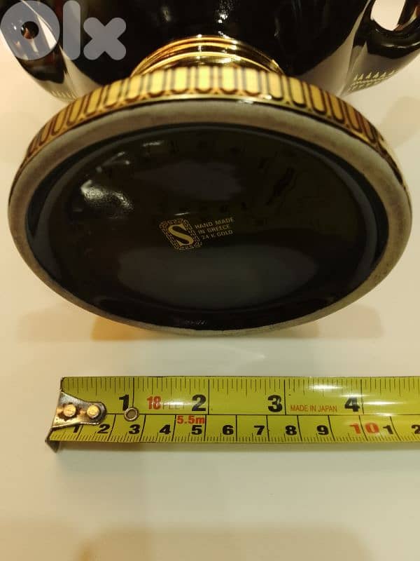 Black & 24 k Gold Porcelain Vase 28 cm Handmade in Greece 80s 10