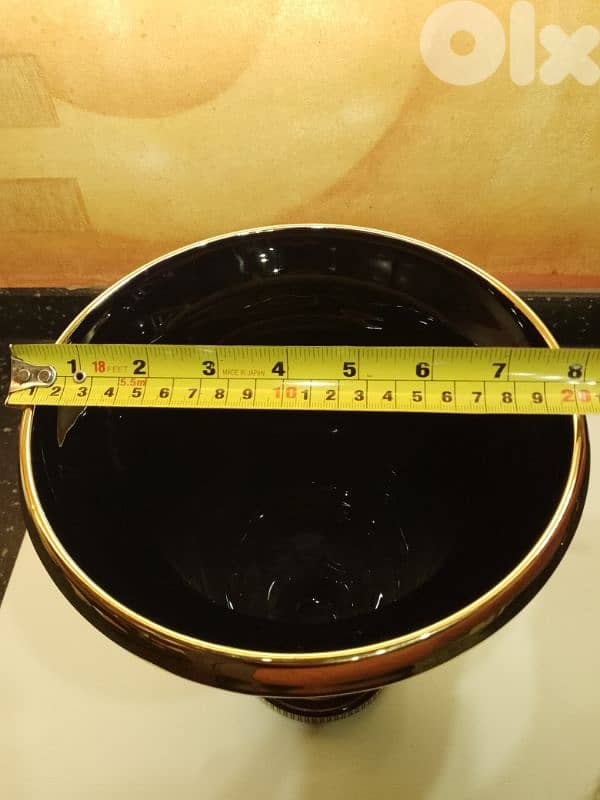 Black & 24 k Gold Porcelain Vase 28 cm Handmade in Greece 80s 11