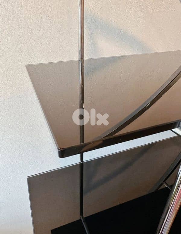 Vintage 1970s French Chrome and Black Glass Art Deco Inspired Bokshelf 3