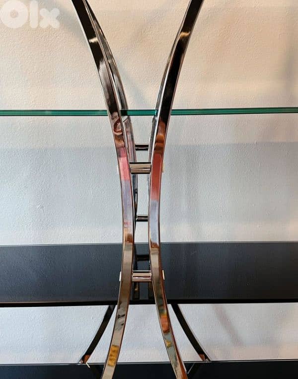 Vintage 1970s French Chrome and Black Glass Art Deco Inspired Bokshelf 4