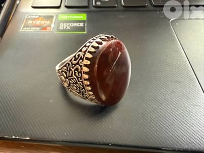Aqeeq stone in a sliver 950 ring for men