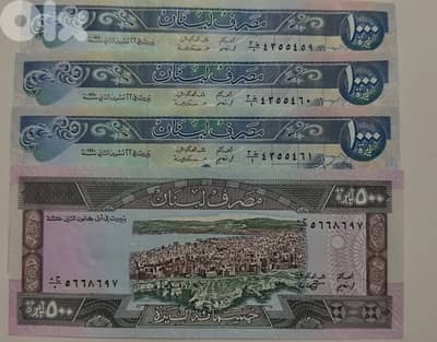 3 consecutive 1000 lebanese lira and one 500 Lebanese lira