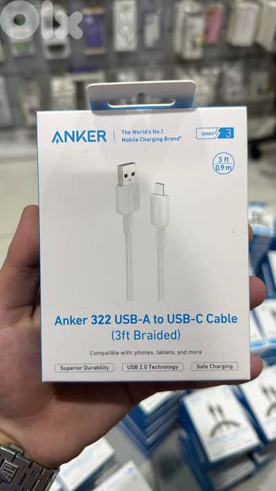 Anker 322 usb-a to usb-c cable (0.9m braided) white