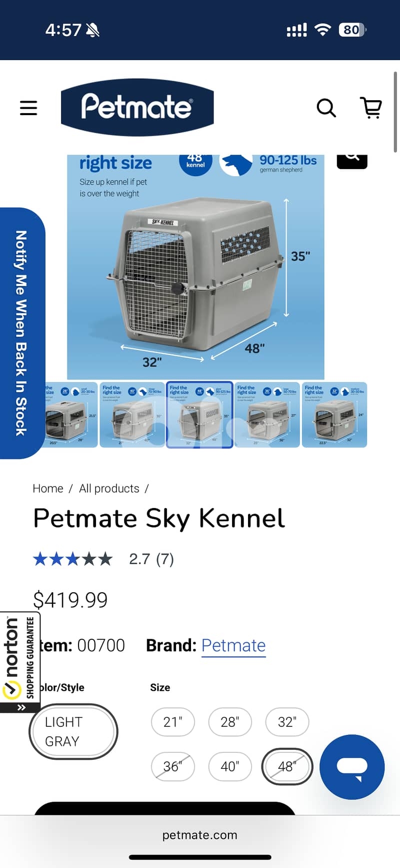 Petmate Sky Kennel – 48” Giant Size (Like New) 4