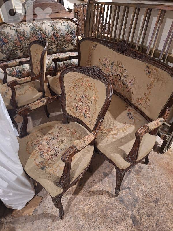 طقم صالون لويساز فرنسي قماش اوبيسون حياكة يد رائع جدا 1