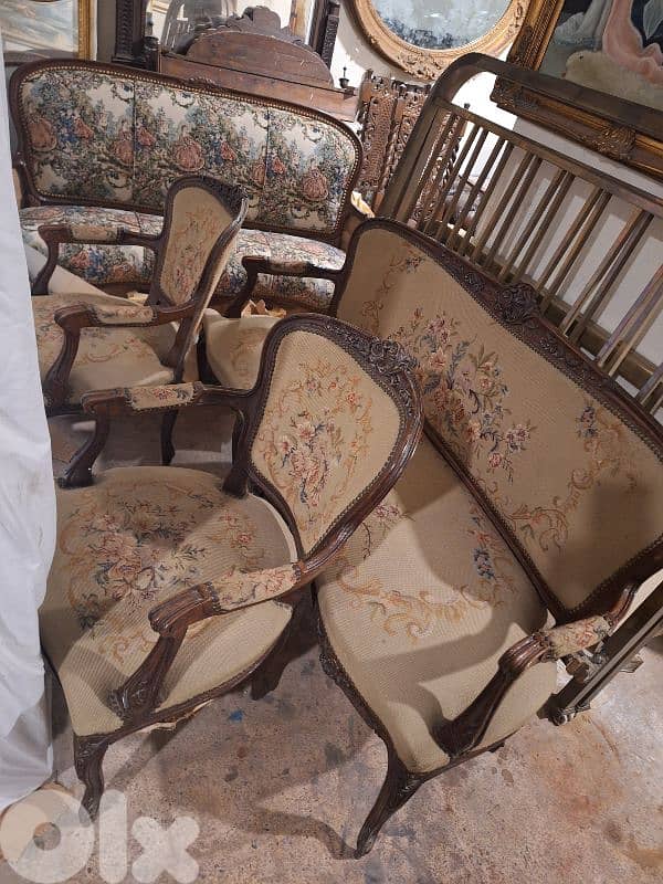 طقم صالون لويساز فرنسي قماش اوبيسون حياكة يد رائع جدا 2