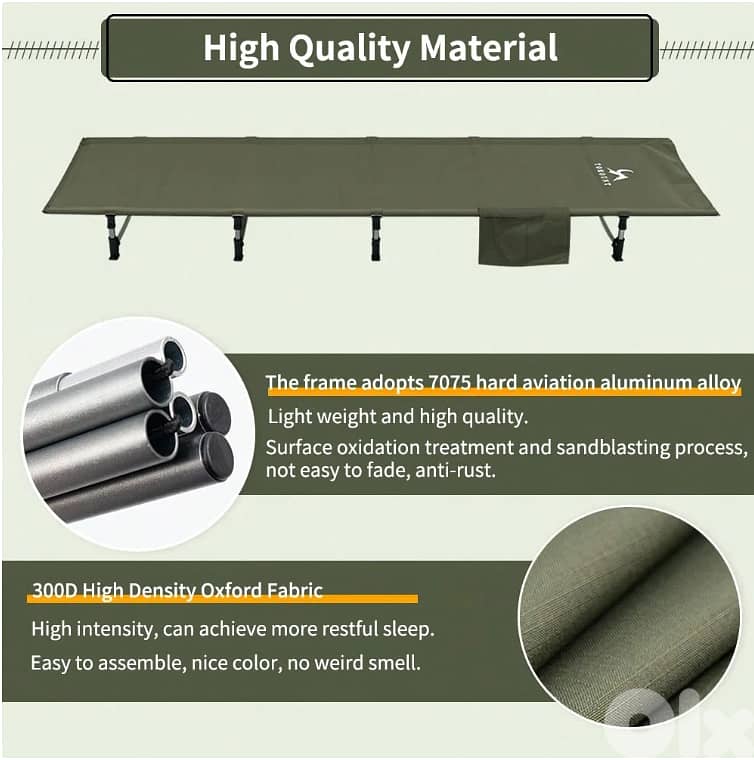 TOMOUNT Compact Camping Cotسرير تخييم جديد TOMOUNT خفيف الوزن + حقيبة 2