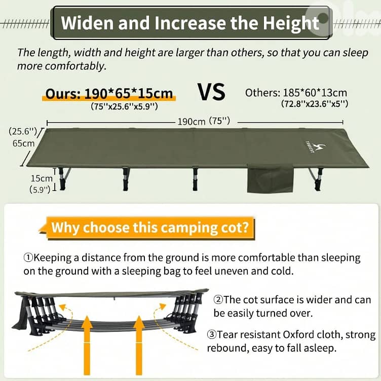 TOMOUNT Compact Camping Cotسرير تخييم جديد TOMOUNT خفيف الوزن + حقيبة 3