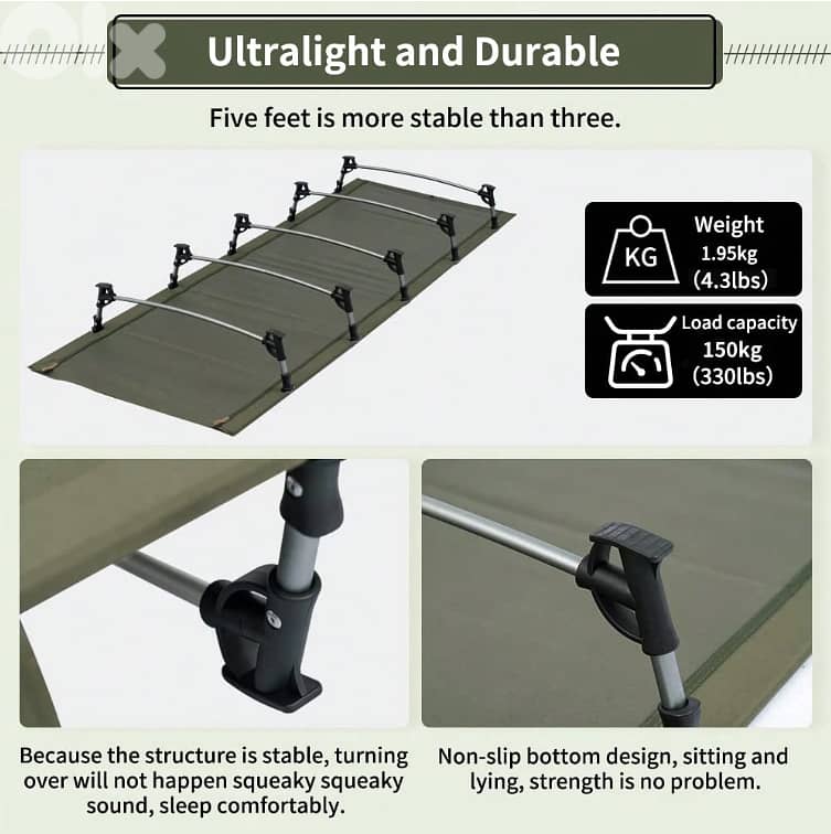 TOMOUNT Compact Camping Cotسرير تخييم جديد TOMOUNT خفيف الوزن + حقيبة 4