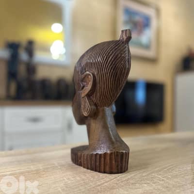 Heavy African Female Head Sculpture Ebony Wood Vintage (Two statues)