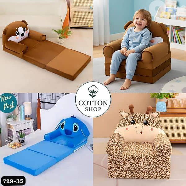 Foldable 3 Layers Cartoon Design Sofa Bed Chair for Kids 1