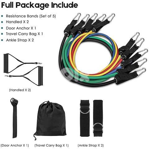 5-Piece Fitness Resistance Bands & Strap Set, 5-Level Ropes, Carry Bag 6