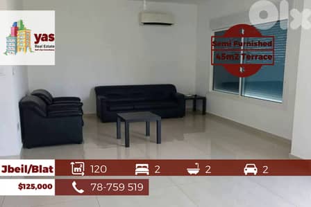 Jbeil /Blat 120m2 | 45m2 Terrace | Semi Furnished | Unlockable View|AB
