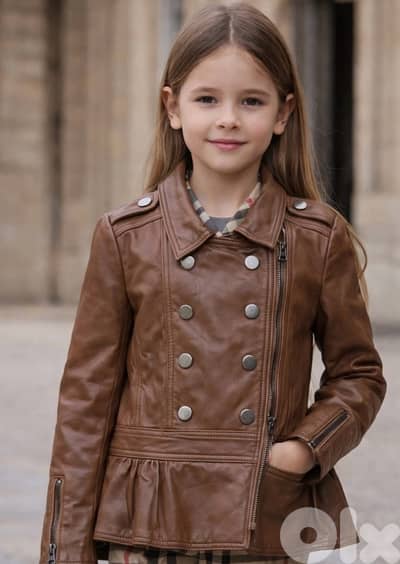جاكيت جلد أطفال BURBERRY أصلي – عمر 8–9 سنوات