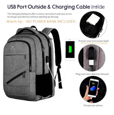 15.6" Laptop Waterproof Backpack With USB Charging Port