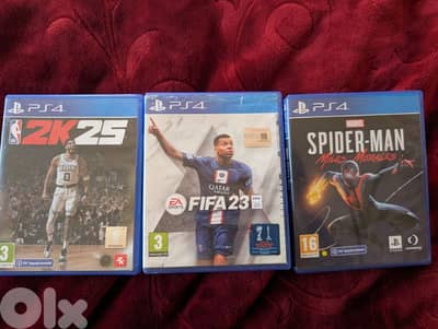 NBA 2k25, Fifa 2023,Spiderman Miles Morales. Used like new,no scratches