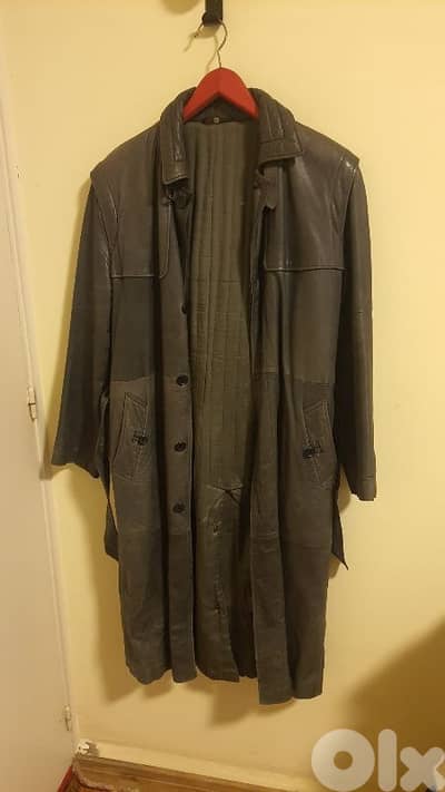 Genuine Leather Long Trench Coat