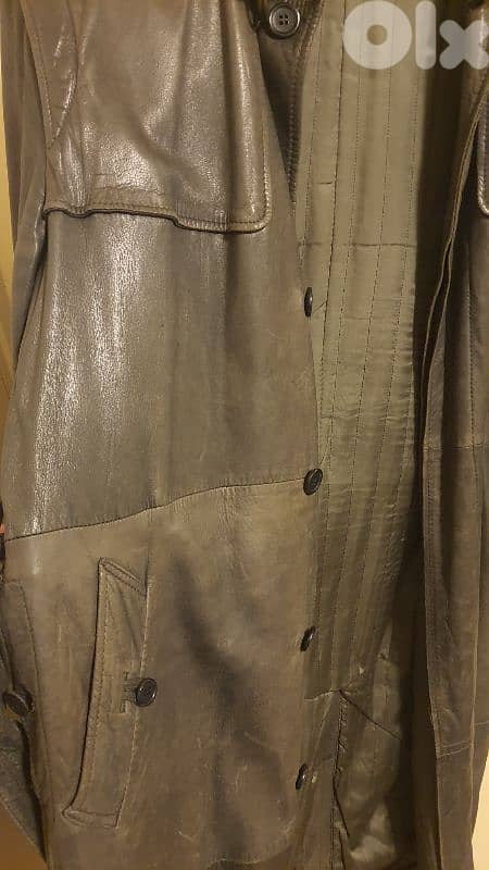 Genuine Leather Long Trench Coat 1