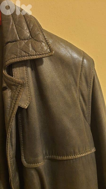 Genuine Leather Long Trench Coat 2