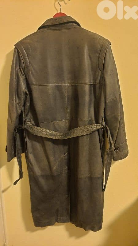 Genuine Leather Long Trench Coat 3