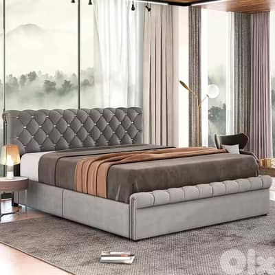 140x200 Upholstered Bed, Gray Velvet