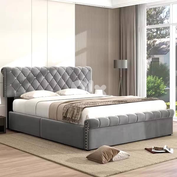 140x200 Upholstered Bed, Gray Velvet 1