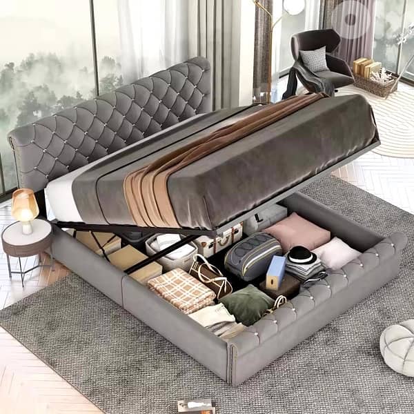 140x200 Upholstered Bed, Gray Velvet 2