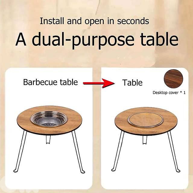 Rustic Wood Portable Grill – Integrated Side Table & Bag 3