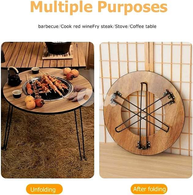 Rustic Wood Portable Grill – Integrated Side Table & Bag 5