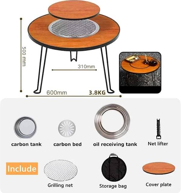 Rustic Wood Portable Grill – Integrated Side Table & Bag 6