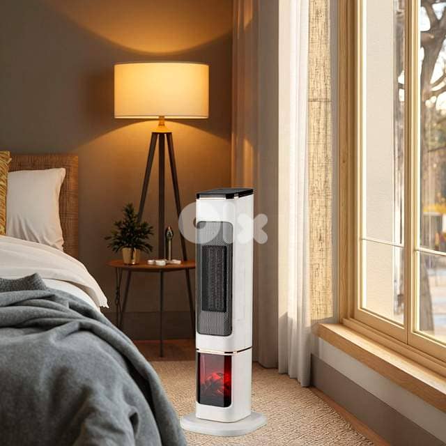 2000W Ceramic Tower Heater – Oscillating with Fireplace Glow Display 1